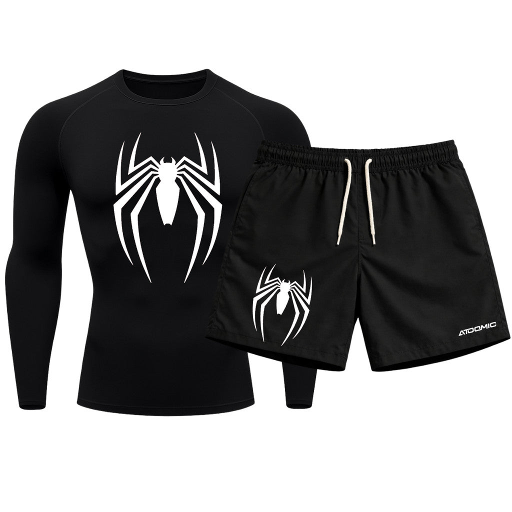 Kit Camiseta Térmica Manga Longa Uv E Bermuda Elastano Estampa Venom Rash Guard