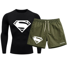 Kit Camiseta Térmica Manga Longa Uv E Bermuda Elastano Estampa Super Man Rash Guard