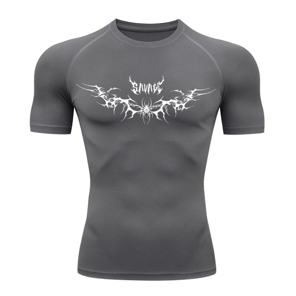 Camiseta Compressão Uv Manga Curta Cyber Tribal Savage Spider Wings Rash Guard