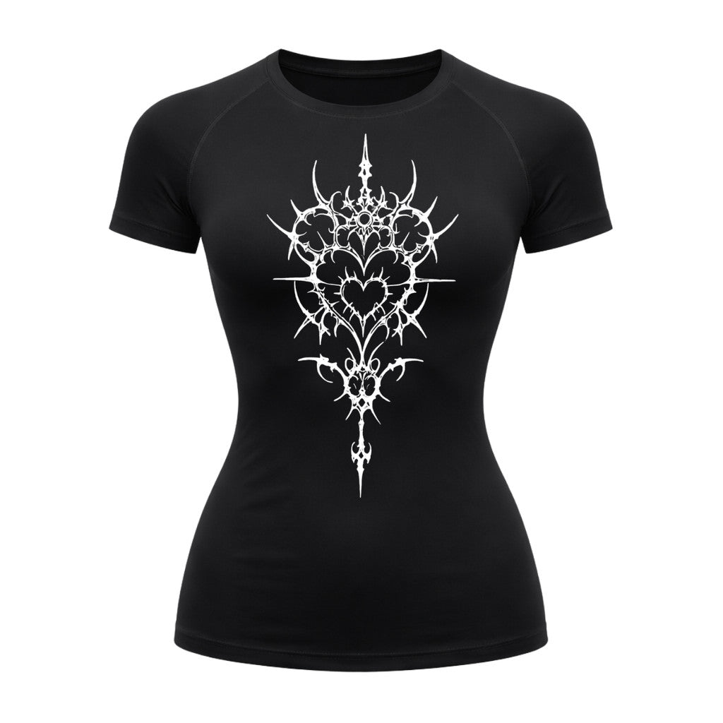 Camiseta Compressão Uv Manga Curta Cyber Tribal Iron Hearth Dark Rash Guard