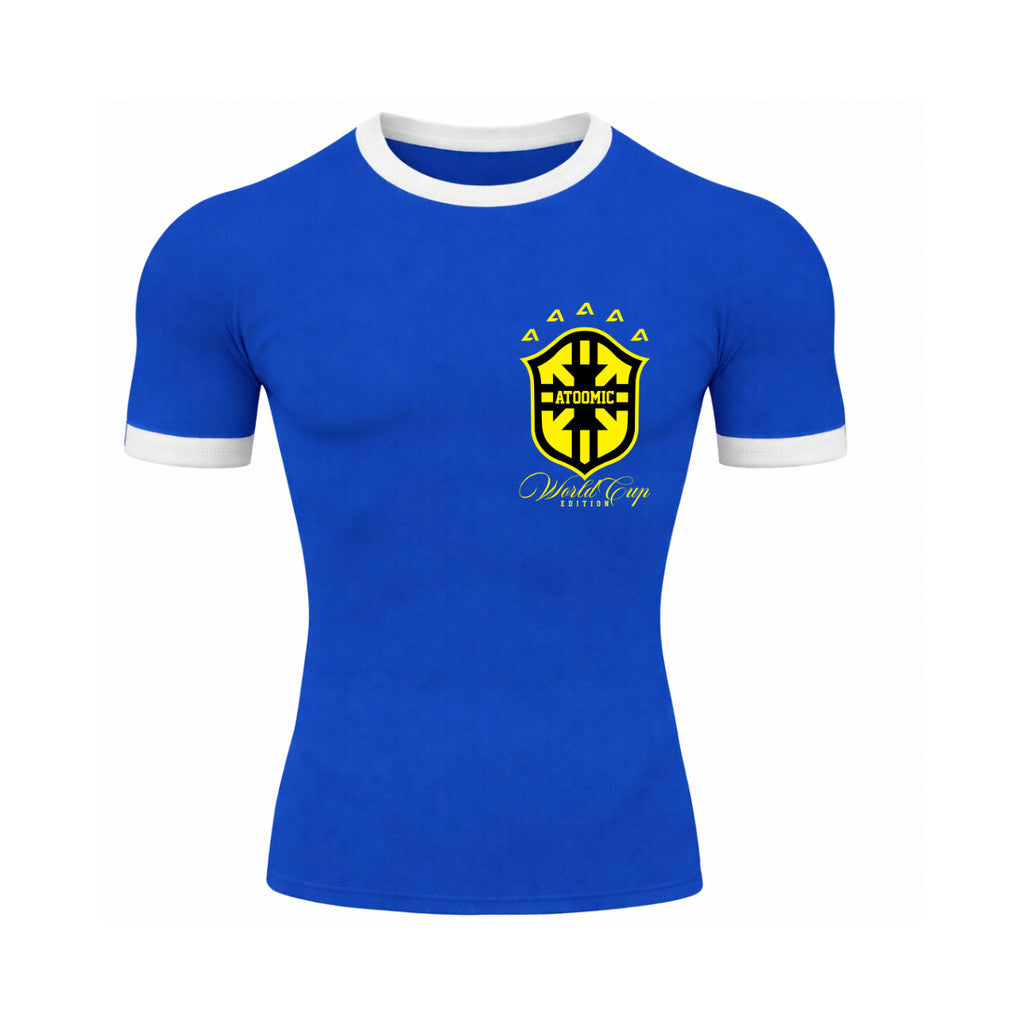 Camiseta Manga Curta Gola E Manga Colorida UV Escudo Brasil Prime Edition Copa
