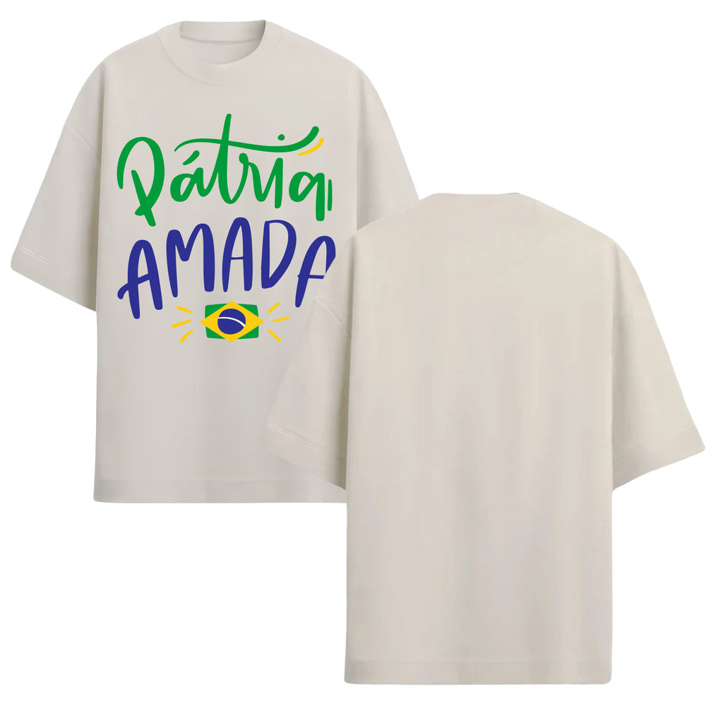 Camiseta Oversized Manga Curta Pátria Amada Brasil Varias Cores