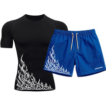 Kit Camiseta Térmica Manga Curta Uv E Bermuda Elastano Estampa Flame Velocity Rash Guard