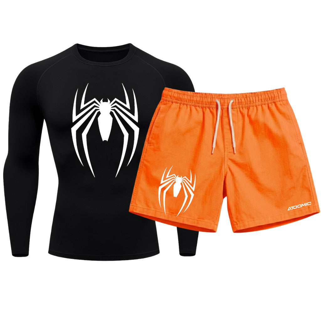 Kit Camiseta Térmica Manga Longa Uv E Bermuda Elastano Estampa Venom Rash Guard