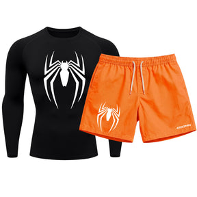 Kit Camiseta Térmica Manga Longa Uv E Bermuda Elastano Estampa Venom Rash Guard