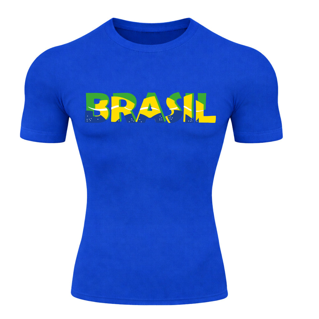 Camiseta Compressão Manga Curta Proteção UV 50+ Brasil Colorido Camiseta Varias Cores Rash Guard