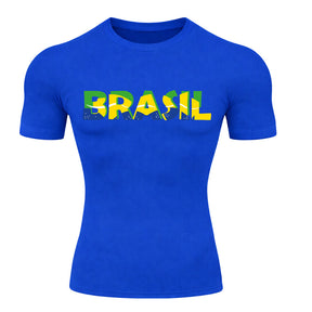 Camiseta Compressão Manga Curta Proteção UV 50+ Brasil Colorido Camiseta Varias Cores Rash Guard