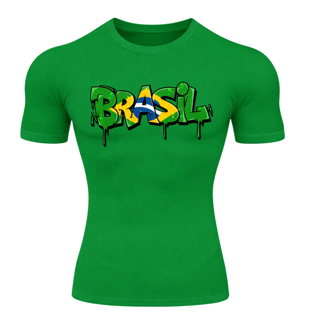Camiseta Compressão Manga Curta UV Brasil Drip Edition Varias Cores Rash Guard