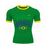 Camiseta Compressão Manga Curta Pátria Amada Brasil Colorida Rash Guard