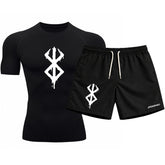 Kit Camiseta Térmica Manga Curta Uv E Bermuda Elastano Estampa Berderk Rash Guard