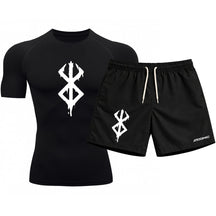 Kit Camiseta Térmica Manga Curta Uv E Bermuda Elastano Estampa Berderk Rash Guard