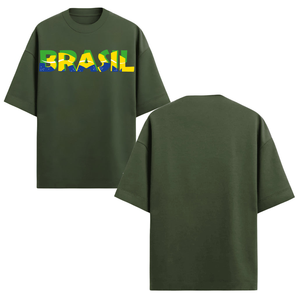 Camiseta Oversized Manga Curta Escrita Do Brasil Varias Cores
