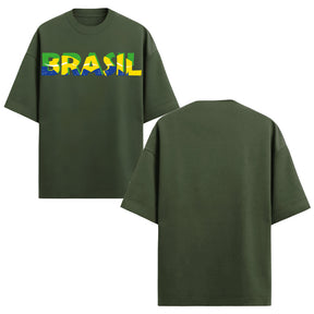 Camiseta Oversized Manga Curta Escrita Do Brasil Varias Cores