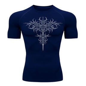 Camiseta Compressão Uv 50+ Manga Curta Cyber Tribal Savage Emblem Rash Guard
