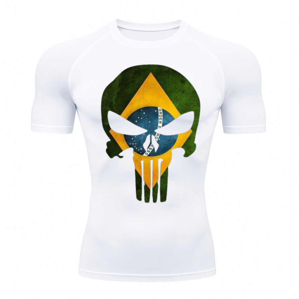 Camiseta Compressão Manga Curta UV Justiceiro Brasil Varias Cores Rash Guard