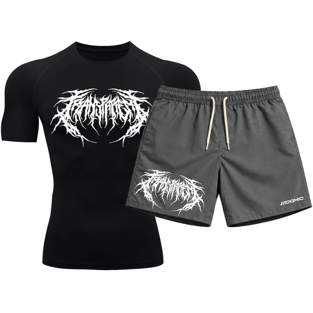 Kit Camiseta Térmica Manga Curta Uv E Bermuda Elastano Estampa Cyber Tribal Rash Guard