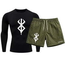 Kit Camiseta Térmica Manga Longa Uv E Bermuda Elastano Estampa Berderk Rash Guard