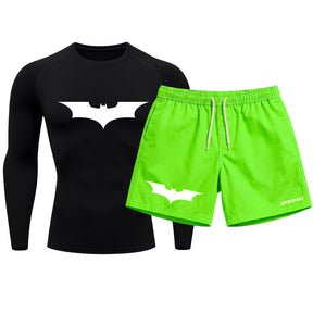 Kit Camiseta Térmica Manga Longa Uv E Bermuda Elastano Estampa Batman Rash Guard