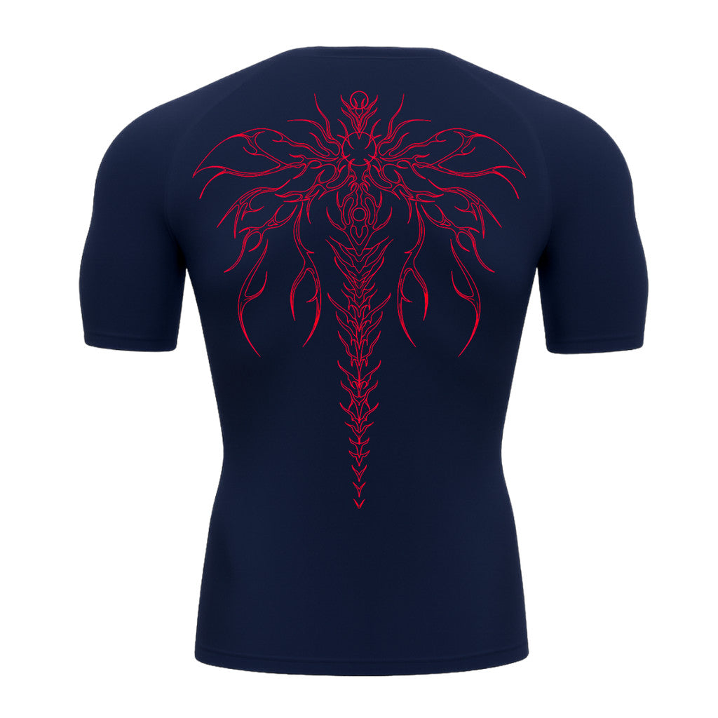 Camiseta Compressão Uv Manga Curta Cyber Tribal Chimera Spine Rash Guard