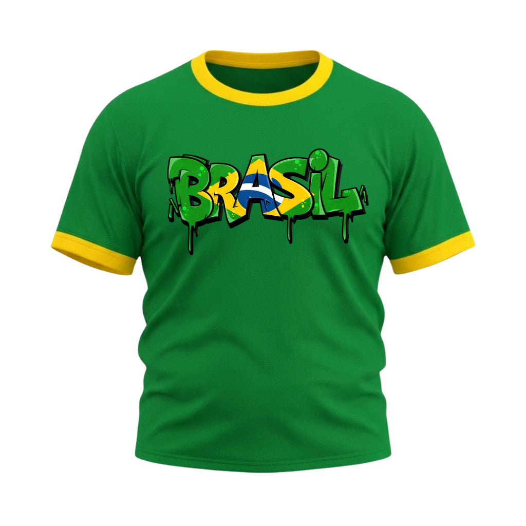 Camiseta Plus Size Manga Curta Gola E Manga Colorida UV Atoomic Brasil Drip Edition Copa