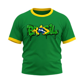 Camiseta Plus Size Manga Curta Gola E Manga Colorida UV Atoomic Brasil Drip Edition Copa