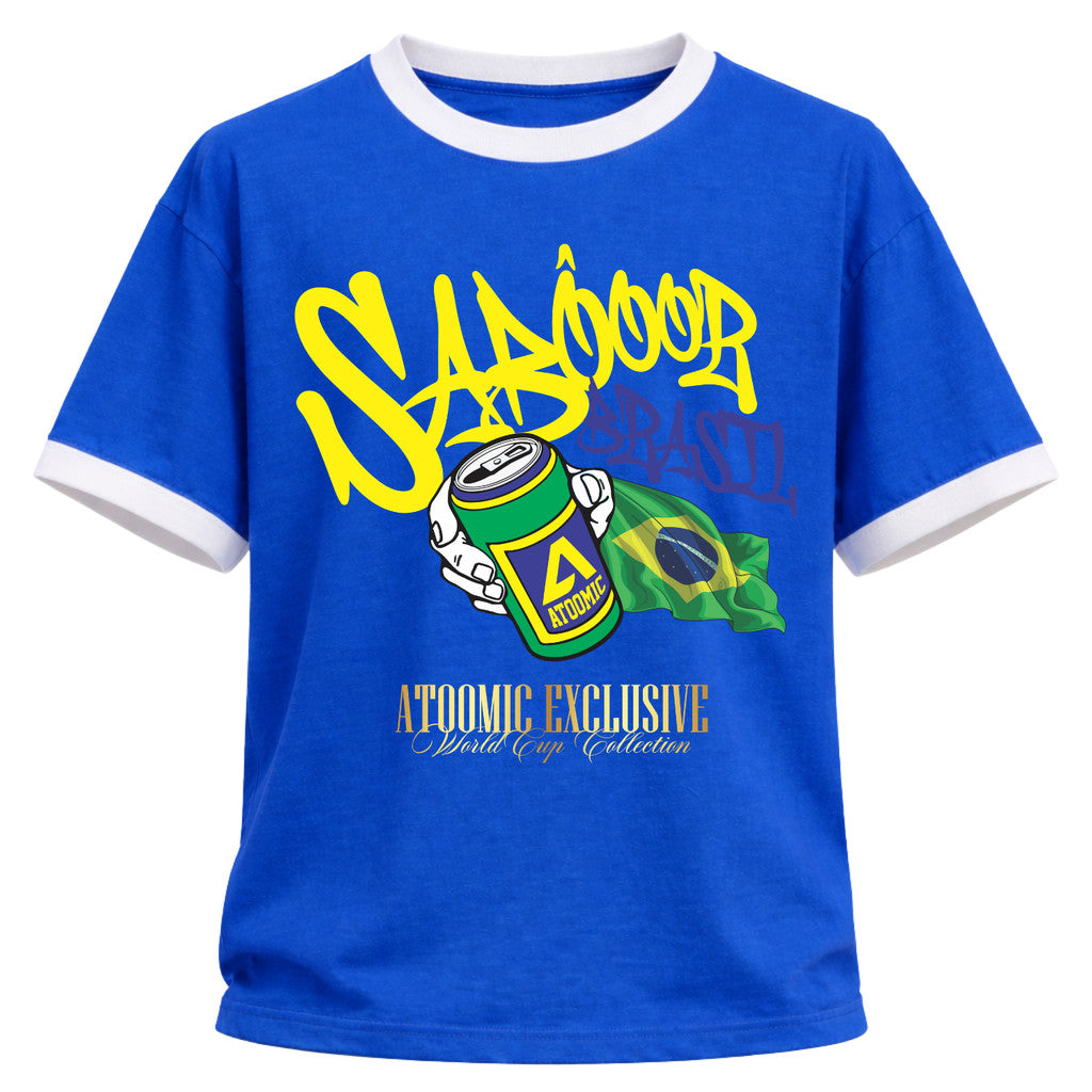 Camiseta Algodão Manga Curta Gola E Manga Colorida UV Atoomic Sabor Brasil Edition Copa