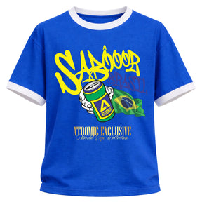 Camiseta Algodão Manga Curta Gola E Manga Colorida UV Atoomic Sabor Brasil Edition Copa