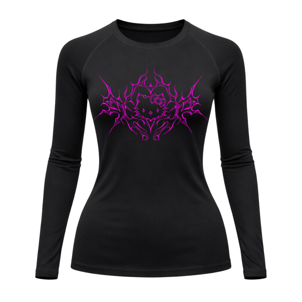 Camiseta Compressão Uv Manga Longa Cyber Tribal Black Heart Hello Kitty Rash Guard