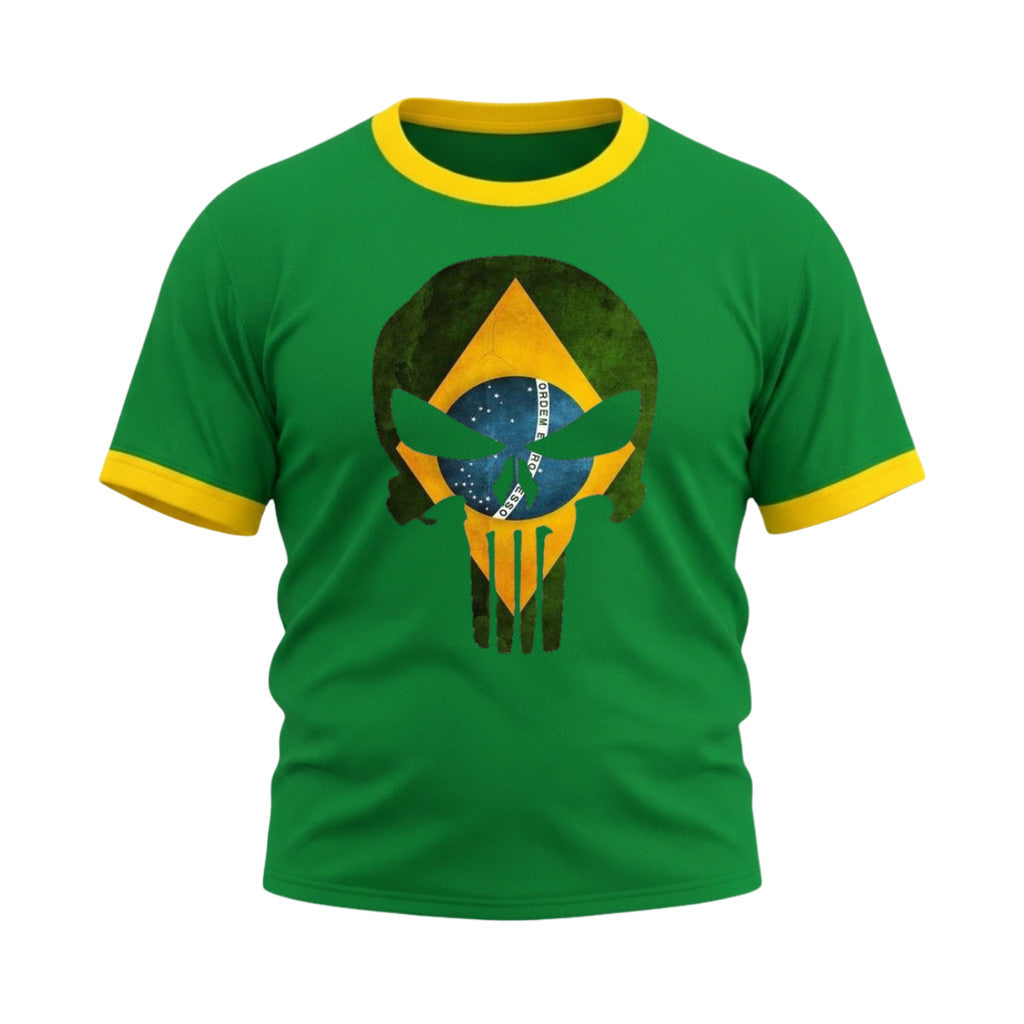 Camiseta Plus Size Manga Curta Gola E Manga Colorida UV Justiceiro Brasil