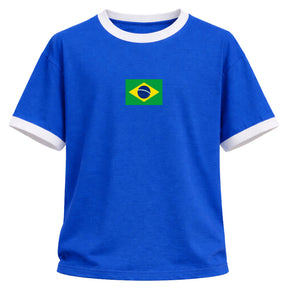 Camiseta Algodão Manga Curta Bandeira Do Brasil Camiseta Varias Cores