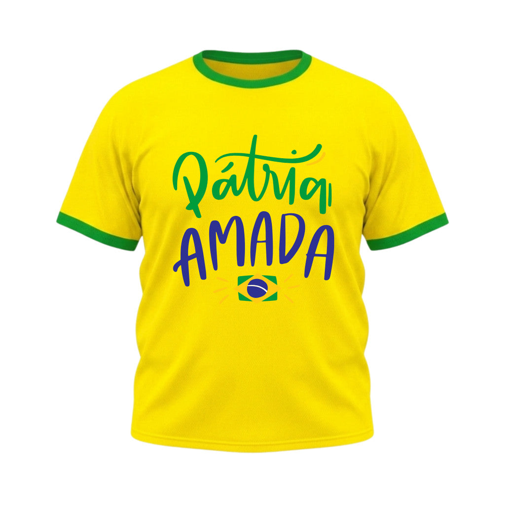 Camiseta Compressão Manga Curta Plus Size Pátria Amada Brasil Colorida Rash Guard