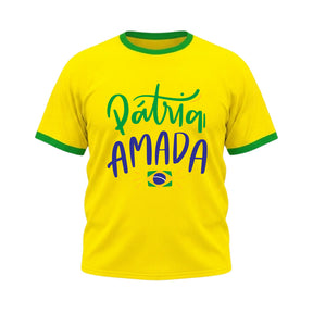Camiseta Compressão Manga Curta Plus Size Pátria Amada Brasil Colorida Rash Guard