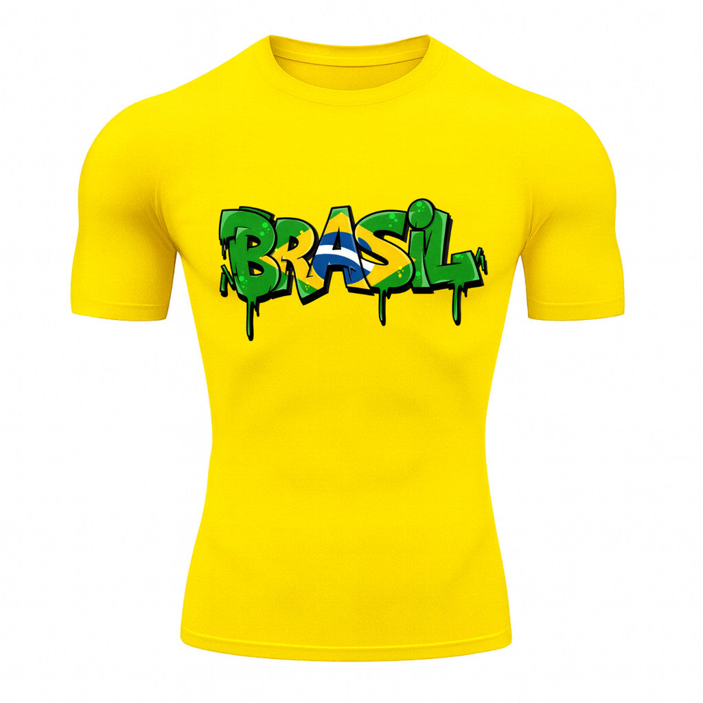 Camiseta Compressão Manga Curta UV Brasil Drip Edition Varias Cores Rash Guard