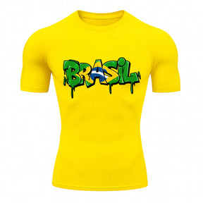 Camiseta Compressão Manga Curta UV Brasil Drip Edition Varias Cores Rash Guard