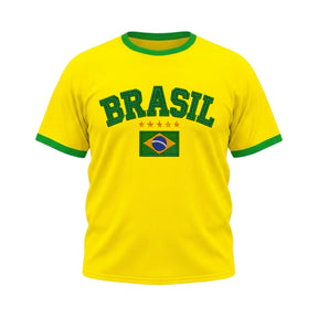 Camiseta Plus Size Manga Curta Brasil Estilo Bordado Colorida