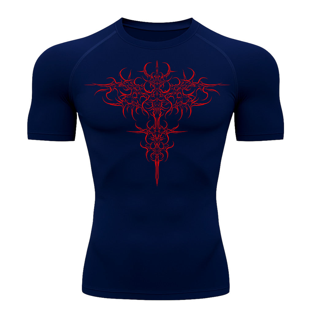 Camiseta Compressão Uv 50+ Manga Curta Cyber Tribal Savage Emblem Rash Guard