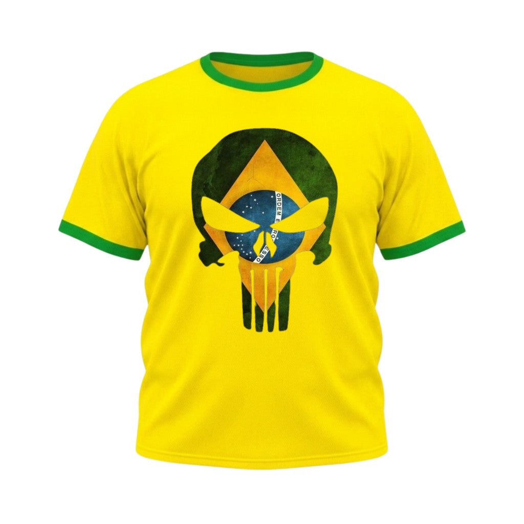 Camiseta Plus Size Manga Curta Gola E Manga Colorida UV Justiceiro Brasil