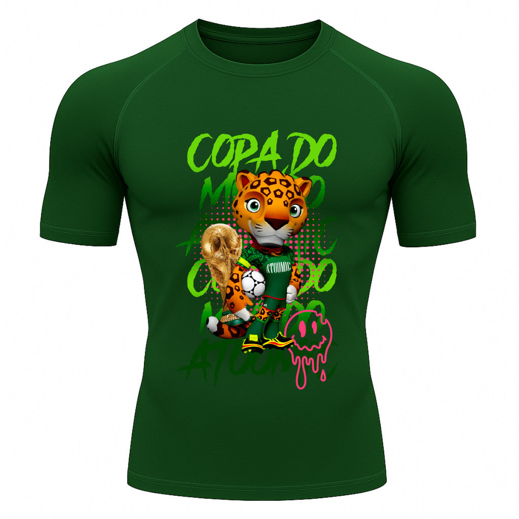 Camiseta Compressão Manga Curta UV Atoomic Onça Mascote Brasil Varias Cores Rash Guard