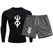 Kit Camiseta Térmica Manga Longa Uv E Bermuda Elastano Estampa Berderk Rash Guard
