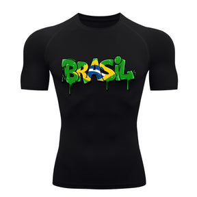 Camiseta Compressão Manga Curta UV Brasil Drip Edition Varias Cores Rash Guard