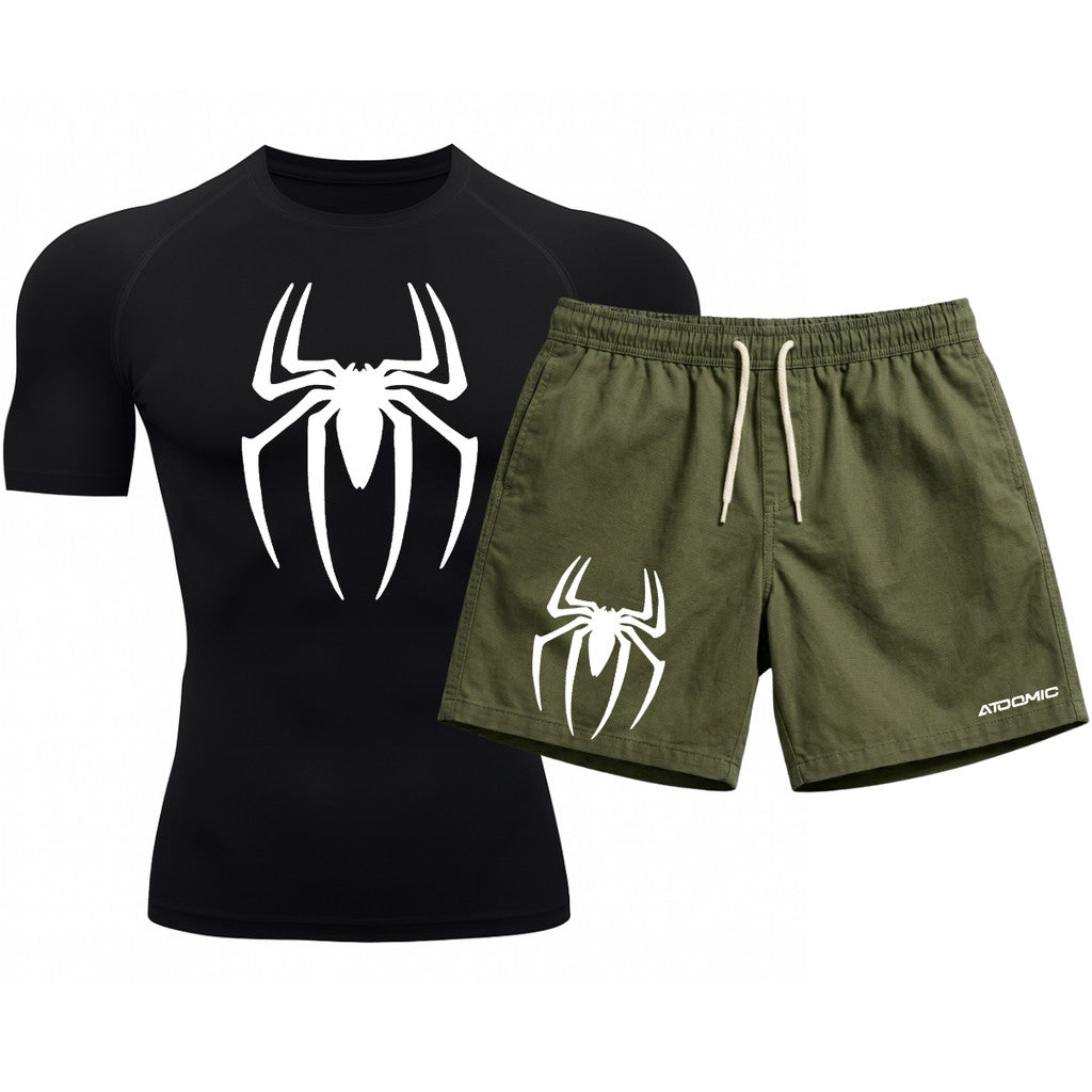 Kit Camiseta Térmica Manga Curta Uv E Bermuda Elastano Estampa Spider Man