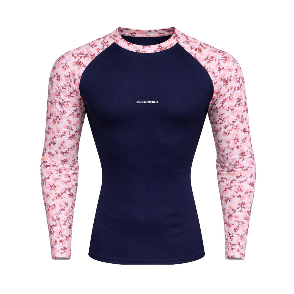 Camiseta Feminina Manga Longa Compressão Proteção Uv Estampa Nas Mangas Floral