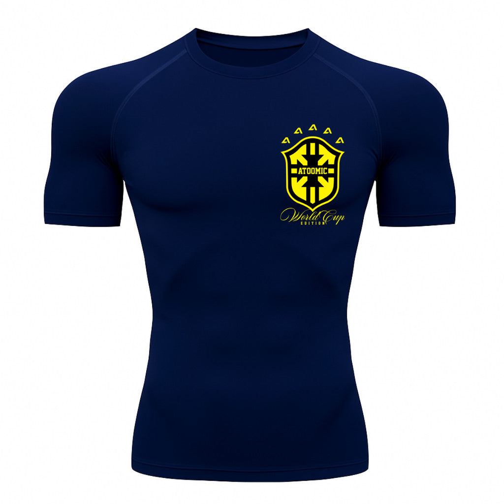 Camiseta Compressão Manga Curta UV Atoomic Escudo Brasil Prime Varias Cores Rash Guard