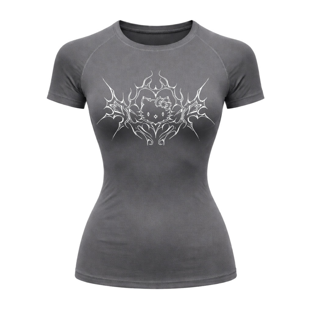Camiseta Compressão Uv Manga Curta Cyber Tribal Black Heart Hello Kitty Rash Guard