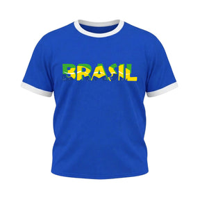 Camiseta Plus Size Manga Curta Escrita Do Brasil Colorida