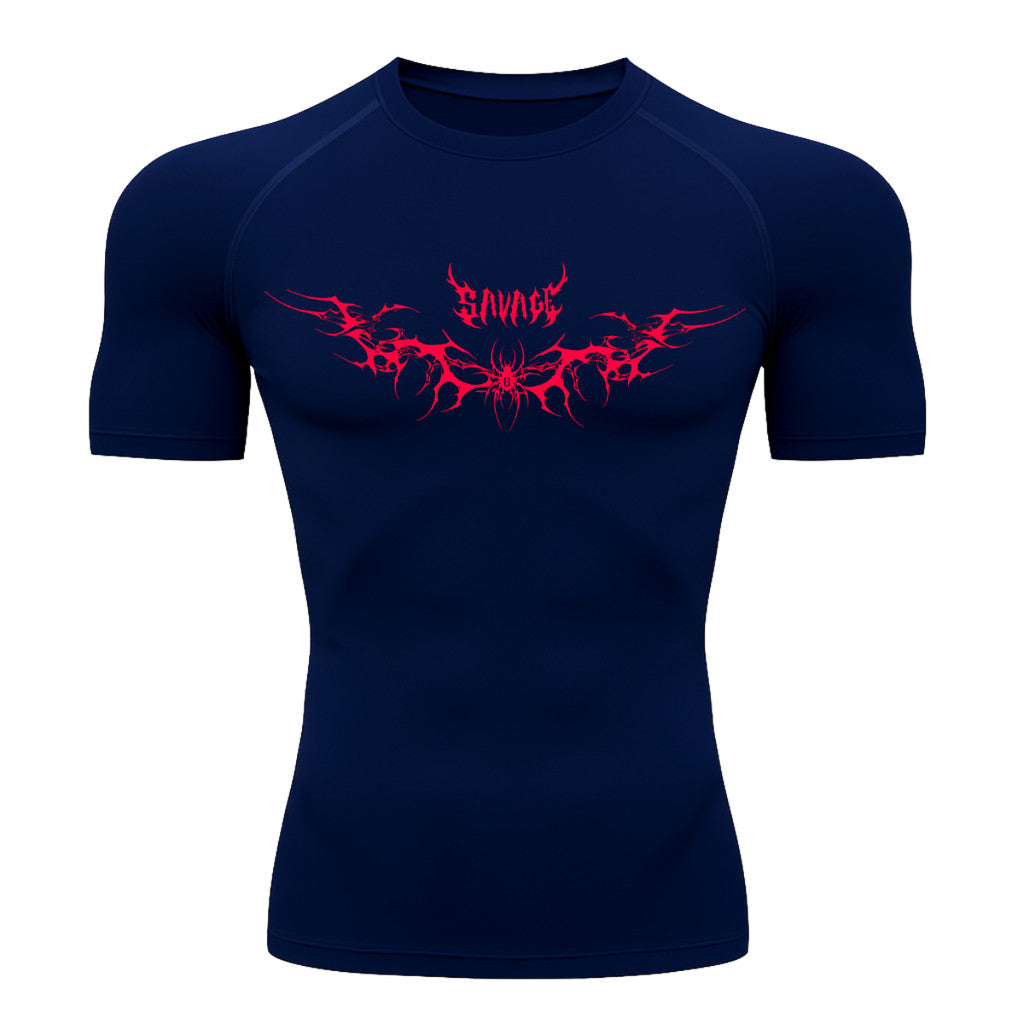 Camiseta Compressão Uv Manga Curta Cyber Tribal Savage Spider Wings Rash Guard