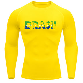 Camiseta Compressão Manga Longa Proteção UV 50+ Brasil Colorido Camiseta Varias Cores Rash Guard