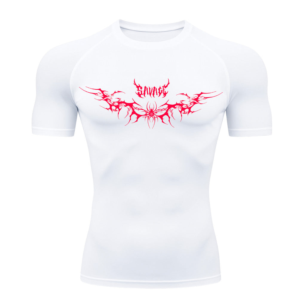 Camiseta Compressão Uv Manga Curta Cyber Tribal Savage Spider Wings Rash Guard
