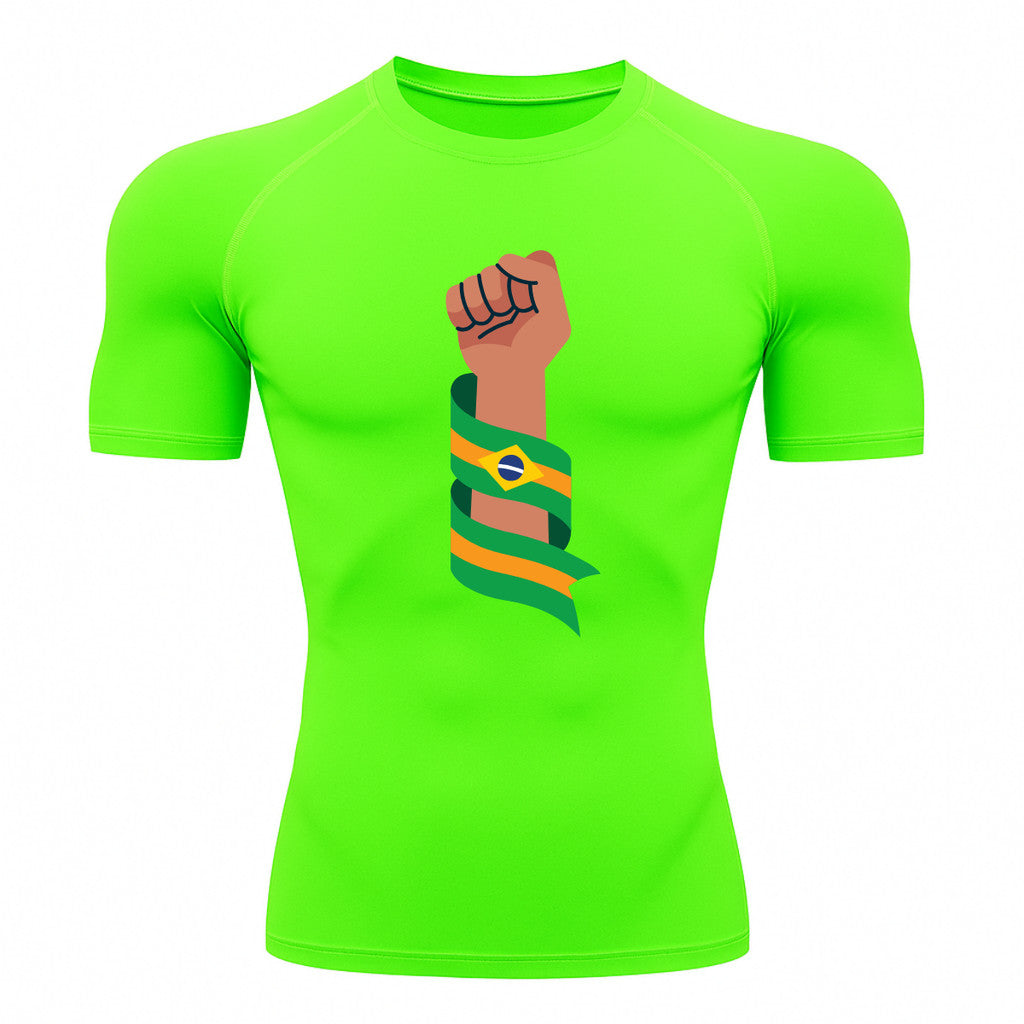 Camiseta Compressão Manga Curta Proteção UV 50+ Resistência Brasil Colorido Camiseta Varias Cores Rash Guard