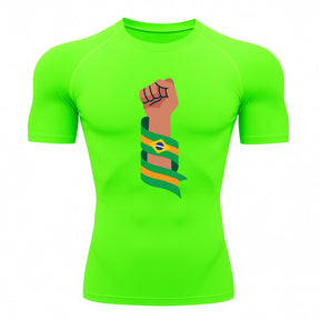 Camiseta Compressão Manga Curta Proteção UV 50+ Resistência Brasil Colorido Camiseta Varias Cores Rash Guard